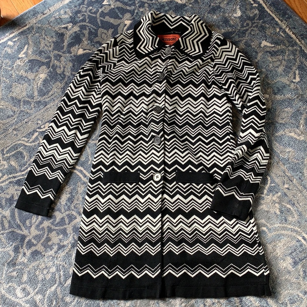 MISSONI New black white fall winter coat XS 2 4 - Picture 2 of 10